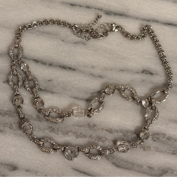 AVON Signed Silver Plated 2 Layer Rhinestone Choker 18" + 3" Extender Clear Bead - Picture 6 of 12